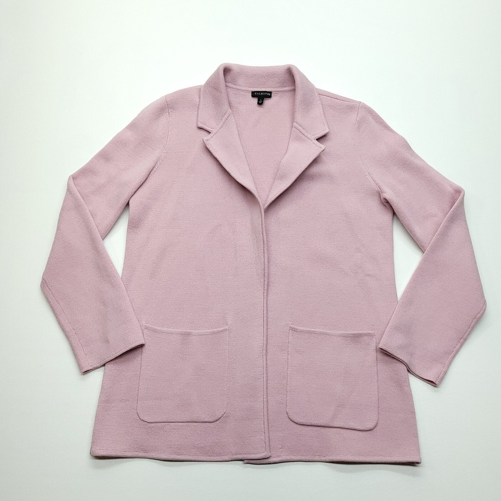 Talbots Sweater Women Small Pink Merino Wool Blend‎ Long Pockets Jacket Cardigan